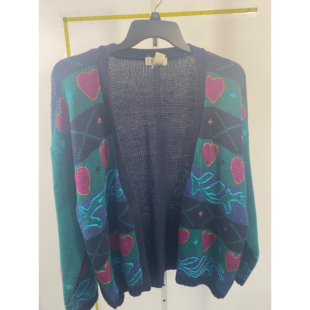 Vintage Ralsey Navy Blue Heart Intarsia Knit Cardigan Sweater Women 3X 90s Retro